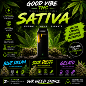 Good Vibe THC 2g Sativa Vapes – Blue Dream, Sour Diesel and Gelato